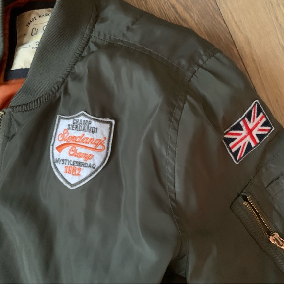 Ci Sono Olive Green Patches Women's Flight Bomber Jacket Size Medium - Picture 5 of 12